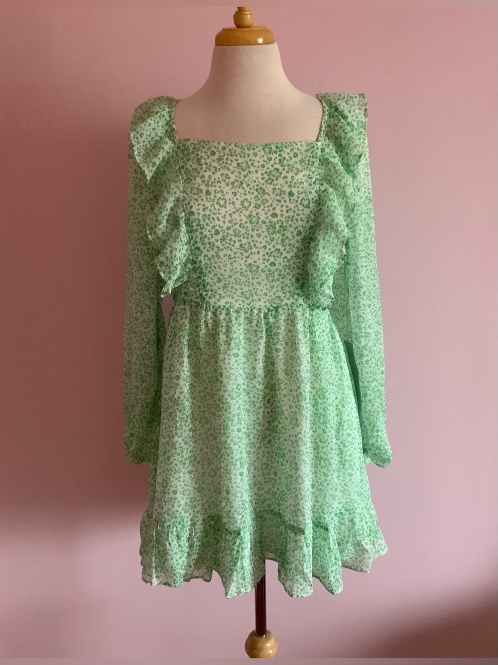 Mint Green Floral Ruffle Mini Dress